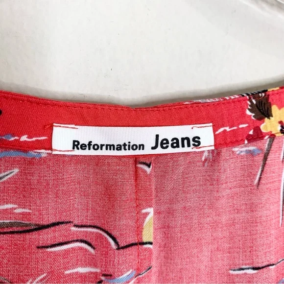 Reformation Denise Midi Dress (Sz XL) Button Down Tencel Red Fiji Print - Picture 11 of 15